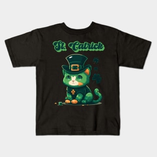 St Catrick Kitten Saint Patricks Day Lucky Cats Kids T-Shirt